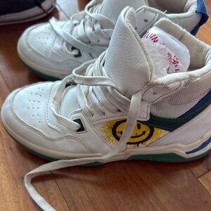 Kids White High-Top Sneakers with Yellow Smile Accent